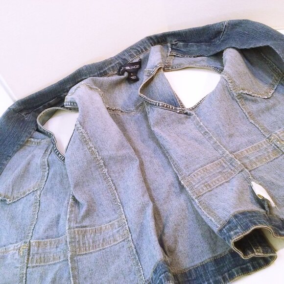 Vintage 90s Bandolino Blu Denim Vest Waistcoat Lady-XL Fitted Lapels Pockets - Picture 7 of 9